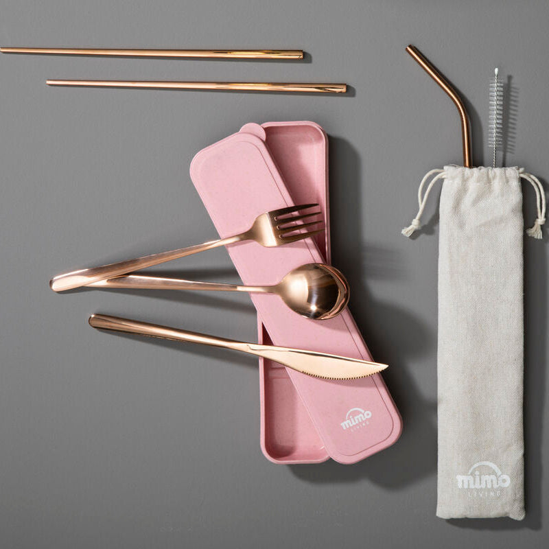 Orsina Rose Gold Travel Cutlery Set – 6 Piece Stainless Steel Kit