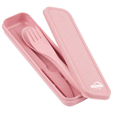 Orsina Mimo 3-Piece Travel Cutlery Set – Pink Wheat Straw Utensils