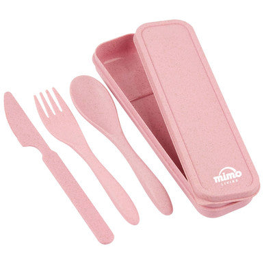 Orsina Mimo 3-Piece Travel Cutlery Set – Pink Wheat Straw Utensils