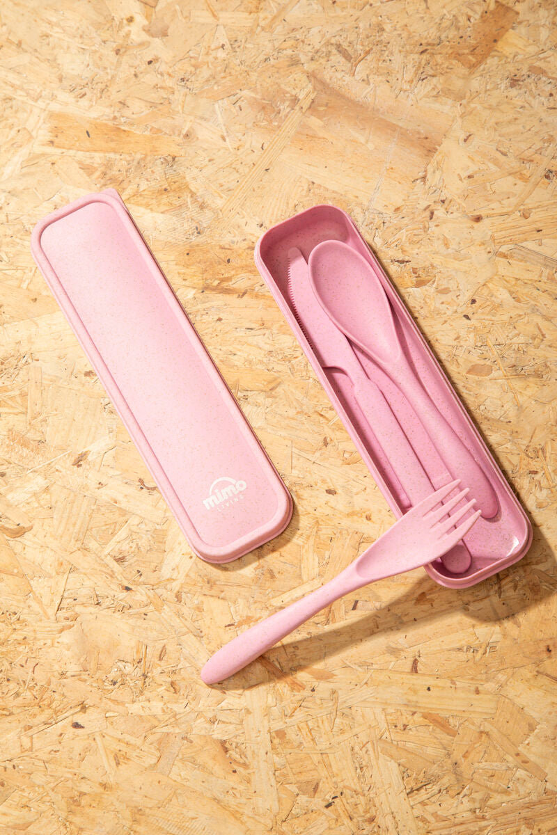 Orsina Mimo 3-Piece Travel Cutlery Set – Pink Wheat Straw Utensils