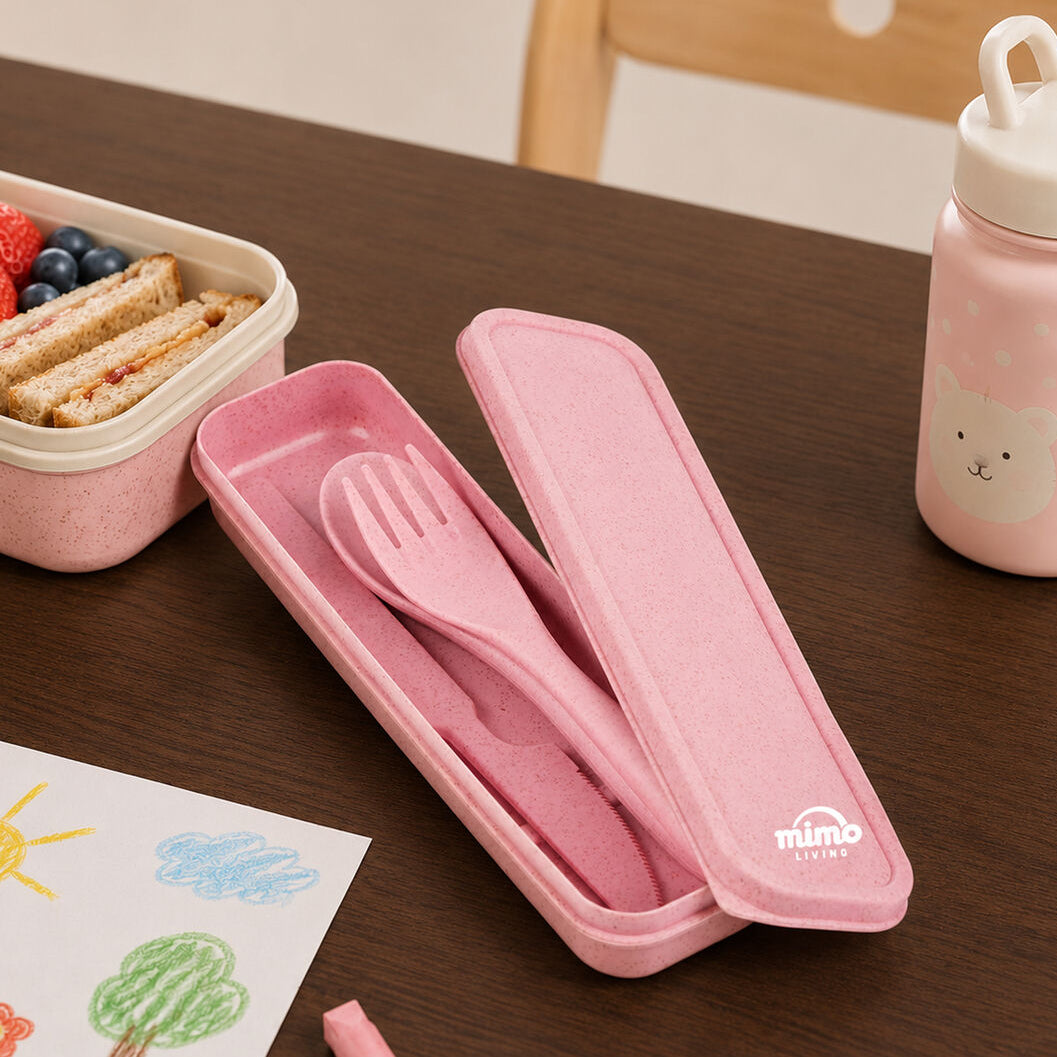 Orsina Mimo 3-Piece Travel Cutlery Set – Pink Wheat Straw Utensils