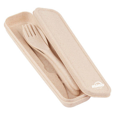Orsina Mimo 3-Piece Wheat Straw Travel Cutlery Set with Case