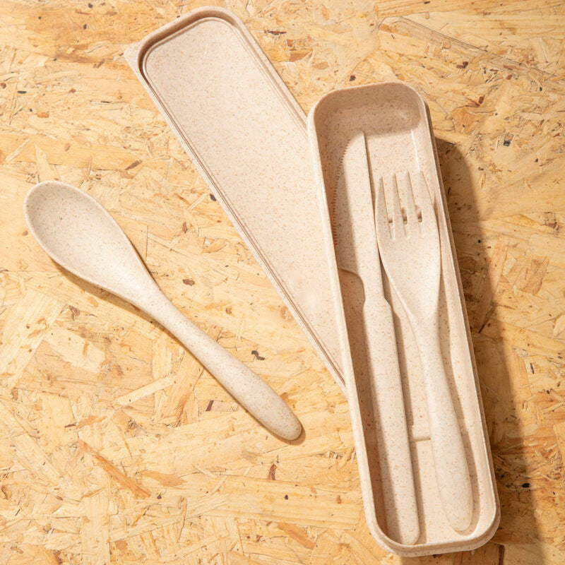 Orsina Mimo 3-Piece Wheat Straw Travel Cutlery Set with Case
