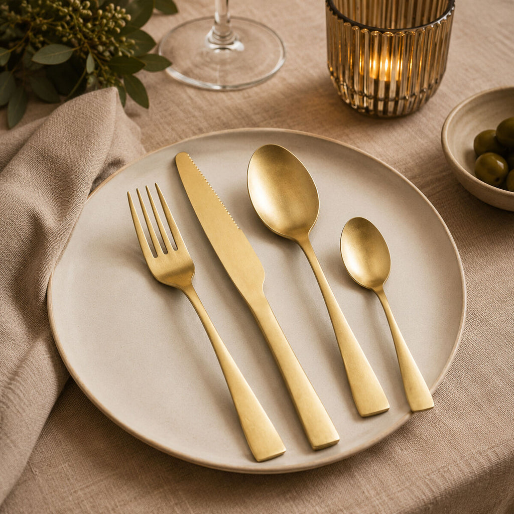 Orsina Avie 16-Piece Antique Gold Cutlery Set | Stainless Steel Flatware