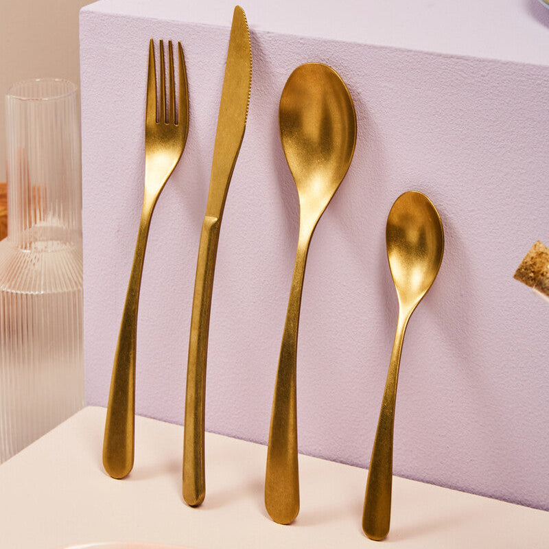 Orsina Avie 16-Piece Antique Gold Cutlery Set | Stainless Steel Flatware