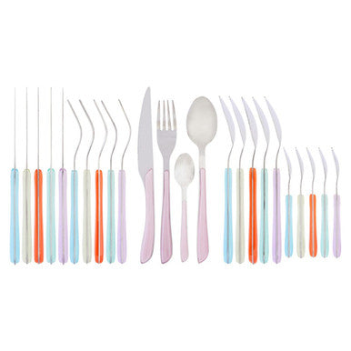 Orsina Zuma 24-Piece Pastel Cutlery Set – Stainless Steel Flatware