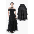 Dark in Love Morticia Gothic Velvet & Lace Tiered Skirt in Black