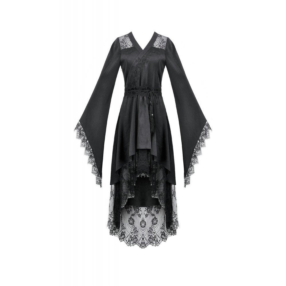 Dark in Love Selene Gothic Kimono Tail Dress – Lace High-Low Gown