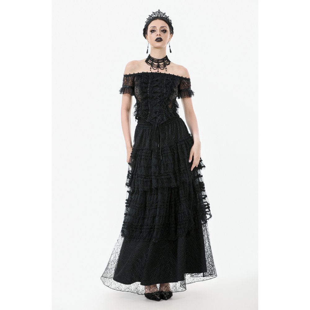 Dark in Love Ophelia Gothic Top – Black Lace Off-Shoulder Corset Style