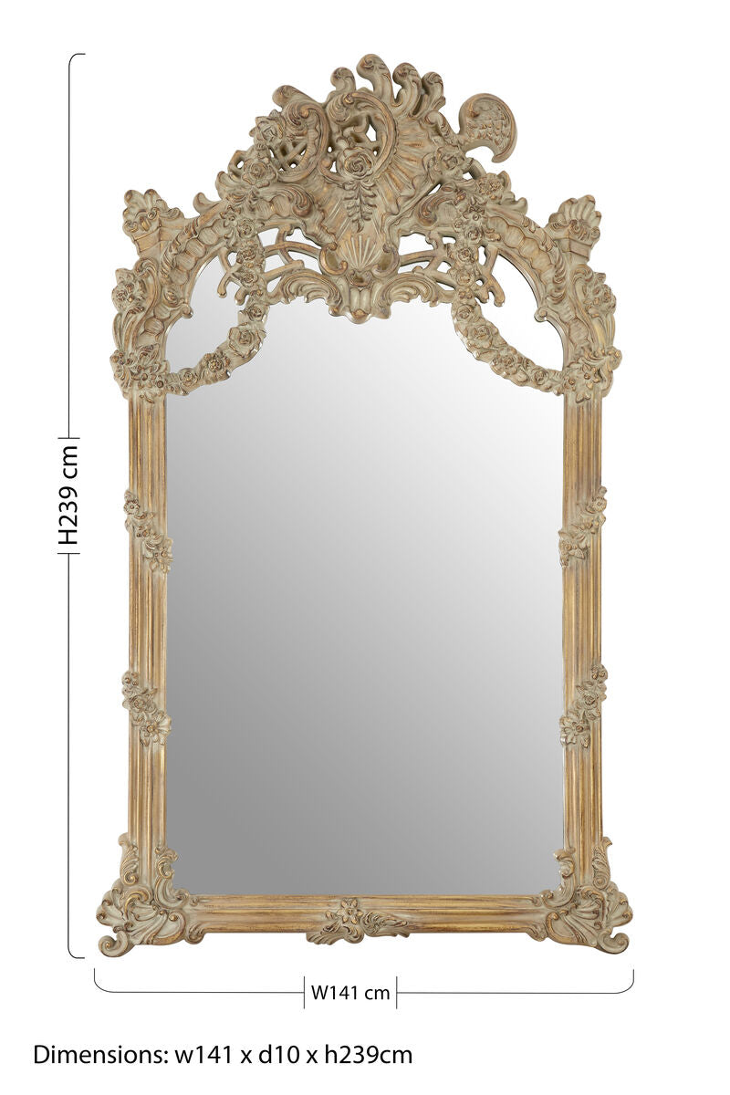 Orsina Sarai Wall Mirror – Tall Ornate Ivory Floral Statement Mirror
