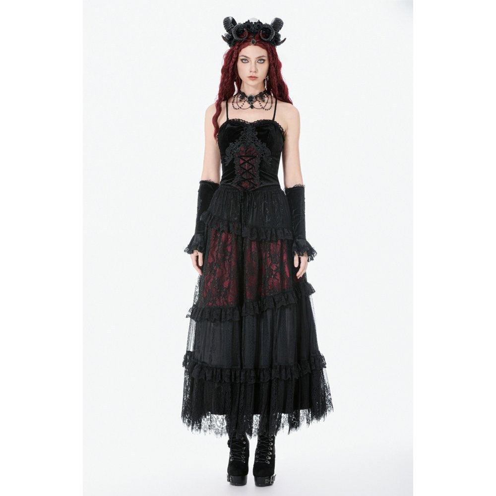 Dark in Love Gothic Black & Red Velvet Lace Corset with Straps