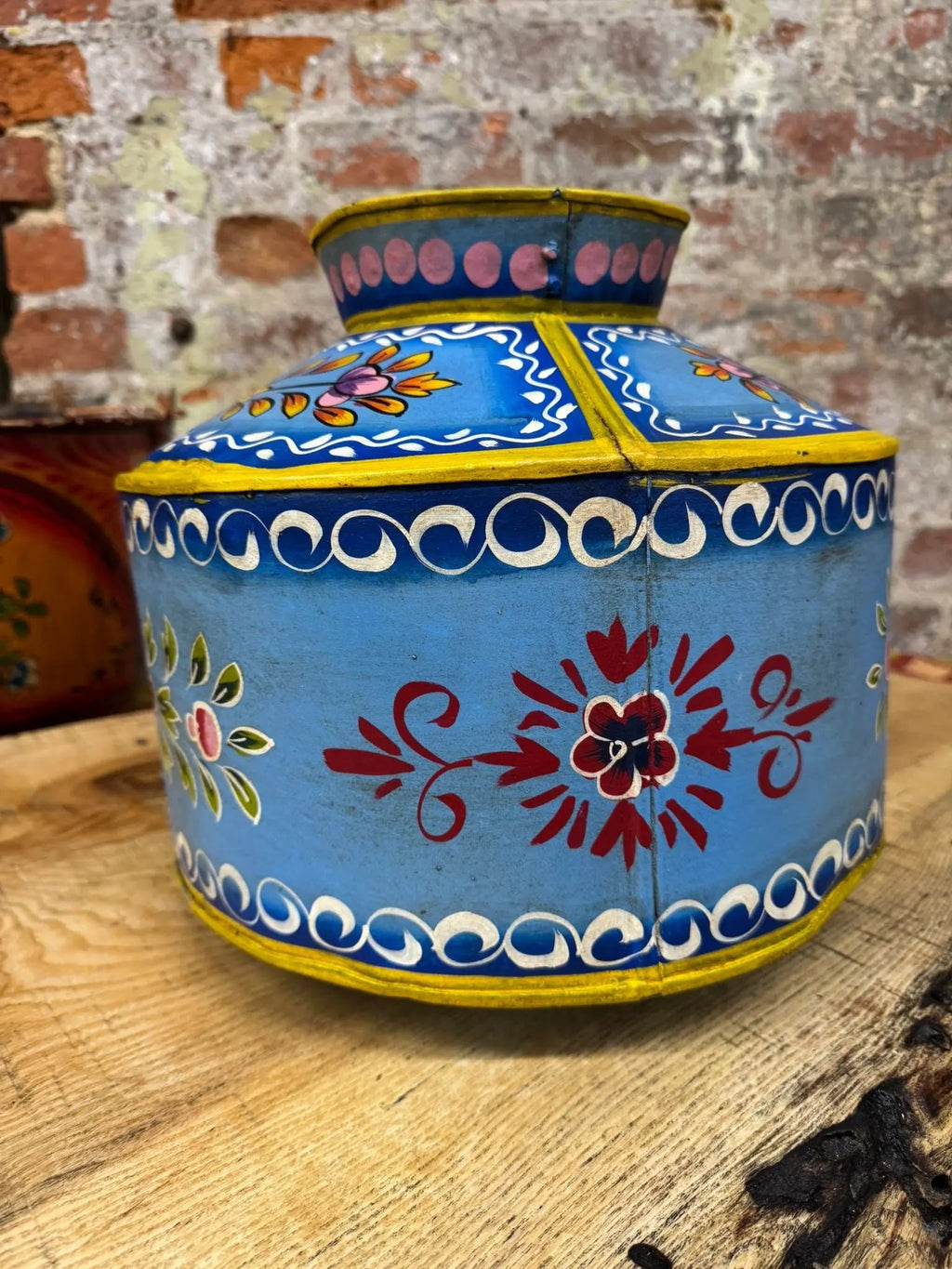 Rustic Warehouse Norfolk Vintage Hand Painted Indian Metal Water Pot