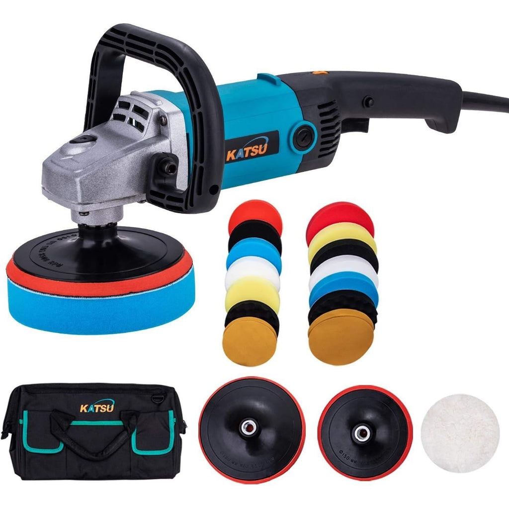 KATSU 1200W Car Polisher & Rotary Buffer Kit with 20PCS Sponge Set