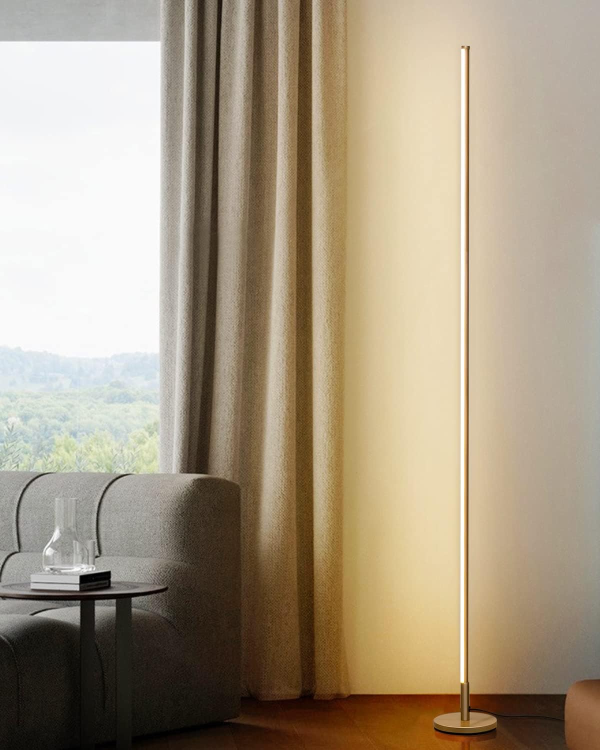 TACAHE LED Corner Floor Lamp – Dimmable Minimalist Mood Light, 57" Gold
