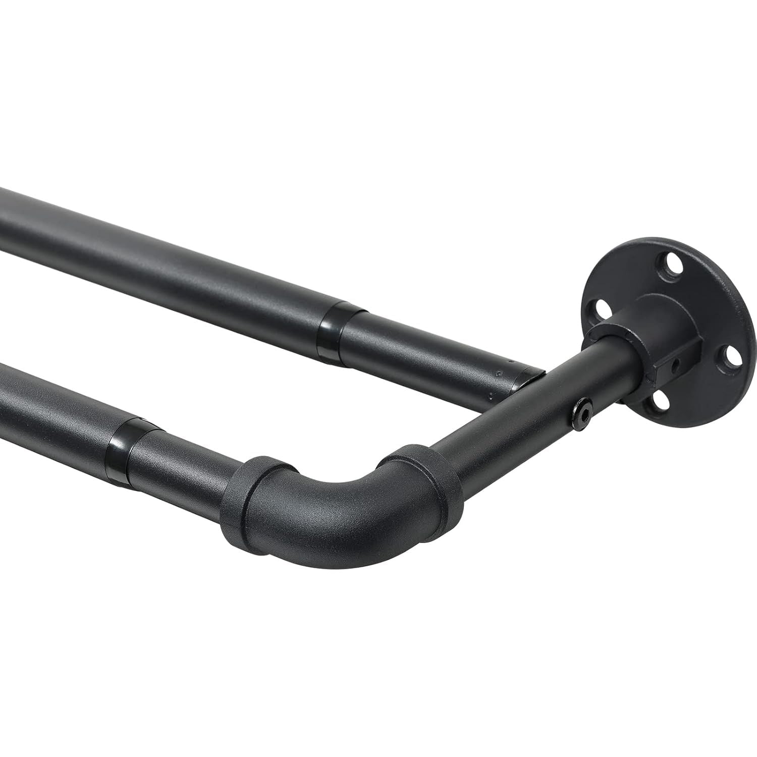 Harrms Double Curtain Pole – Black Industrial Extendable Rod 74–236cm