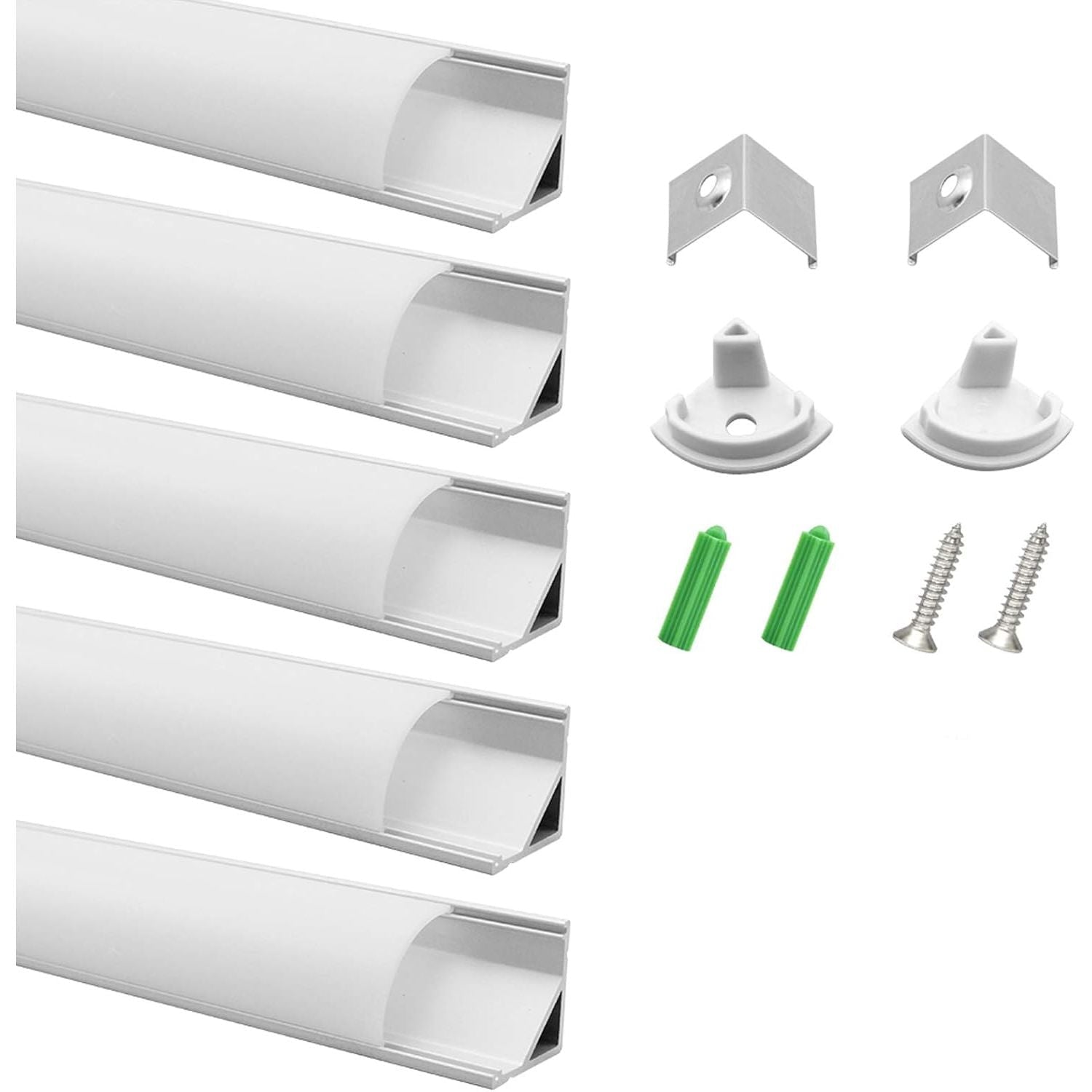 LightingWill V-Shape LED Aluminum Channel 5-Pack | 3.3ft Silver Profile