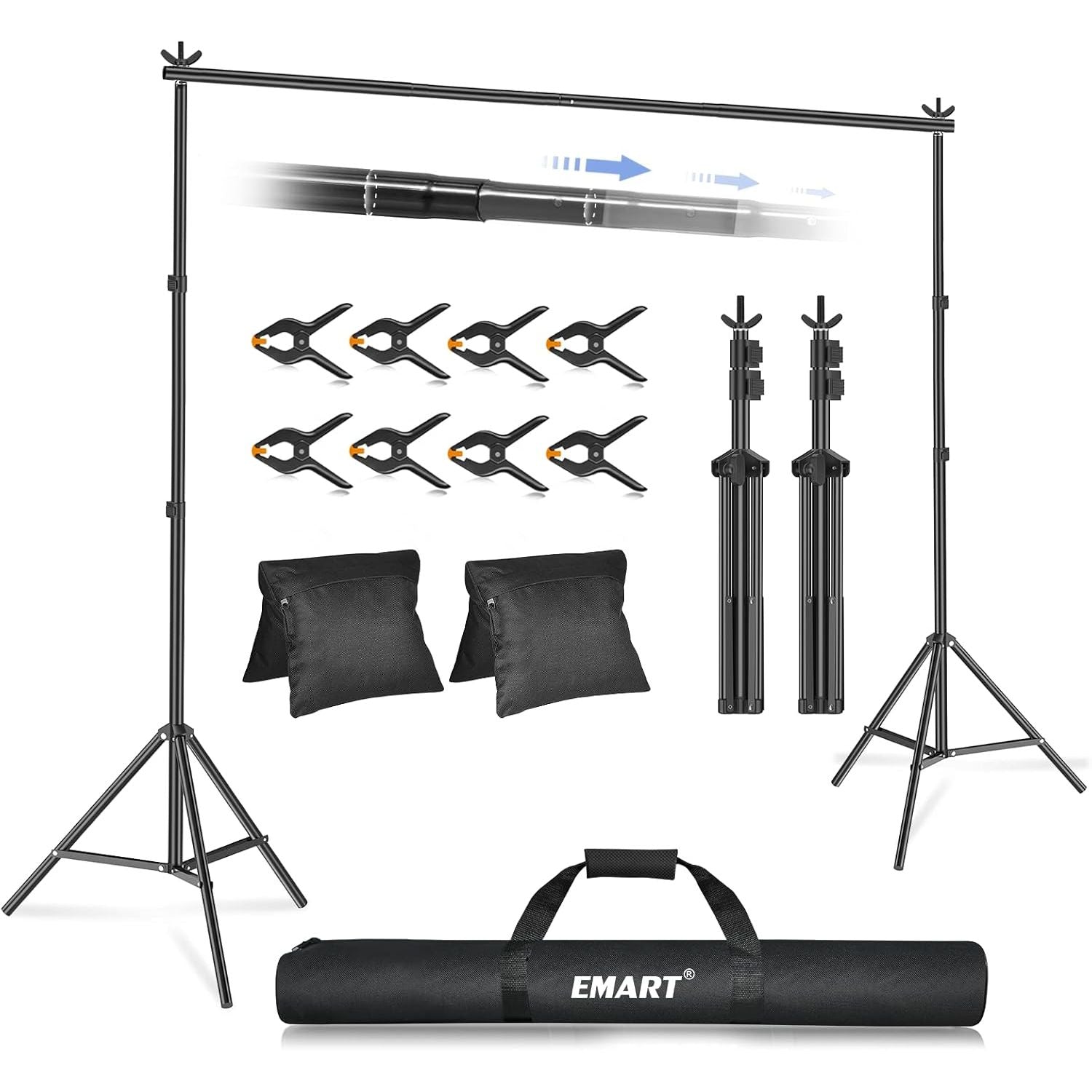 EMART 2x3m Backdrop Stand Kit | Retractable Crossbar & Tripod Stand