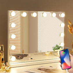 FENCHILIN LED Makeup Mirror | 14 Dimmable Bulbs & USB Port | 58x46cm