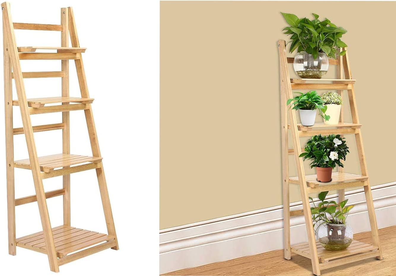 Massive Discounts 4-Tier Wooden Ladder Plant Stand - Foldable Flower Shelf