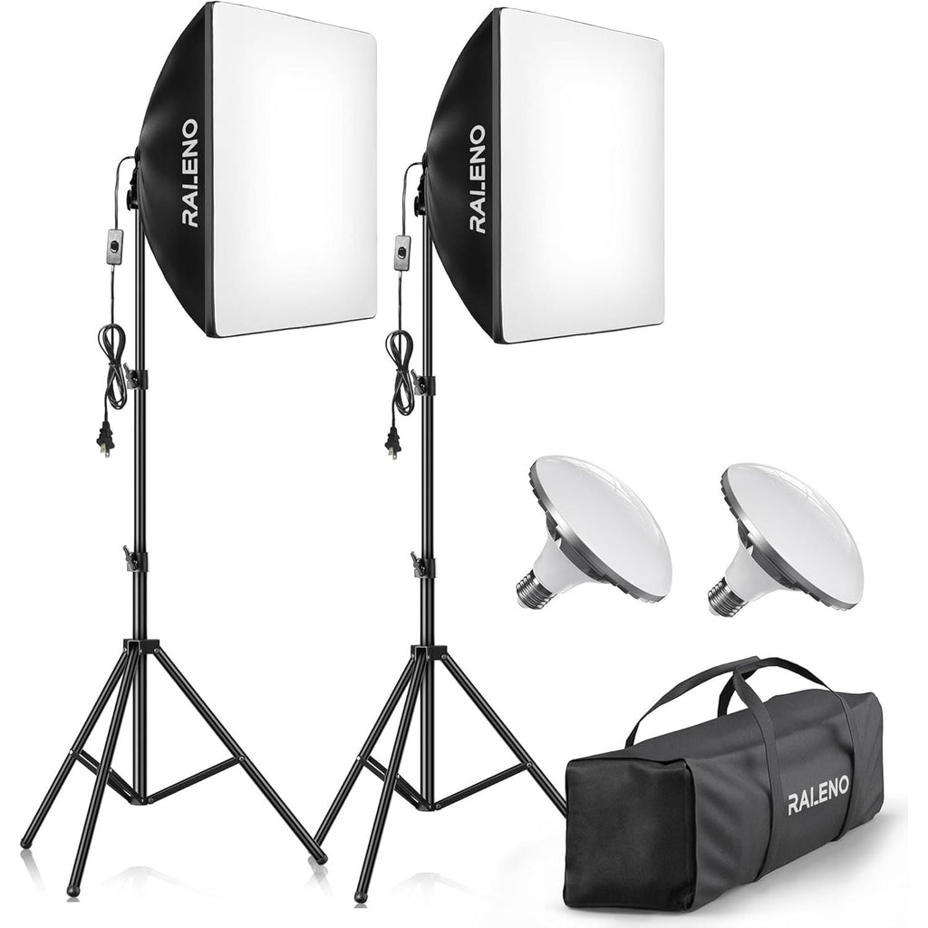 RALENO Softbox Lighting Kit | 2-Pack 50W LED 5500K Photography Studio Lights