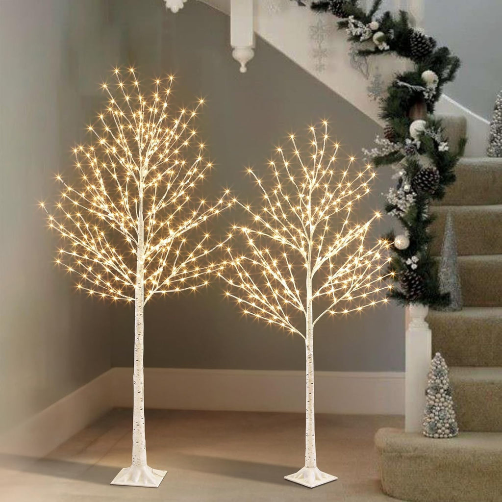 EAMBRITE Pre-Lit Birch Tree Set | 5FT & 6FT Dimmable White LED Twig Trees