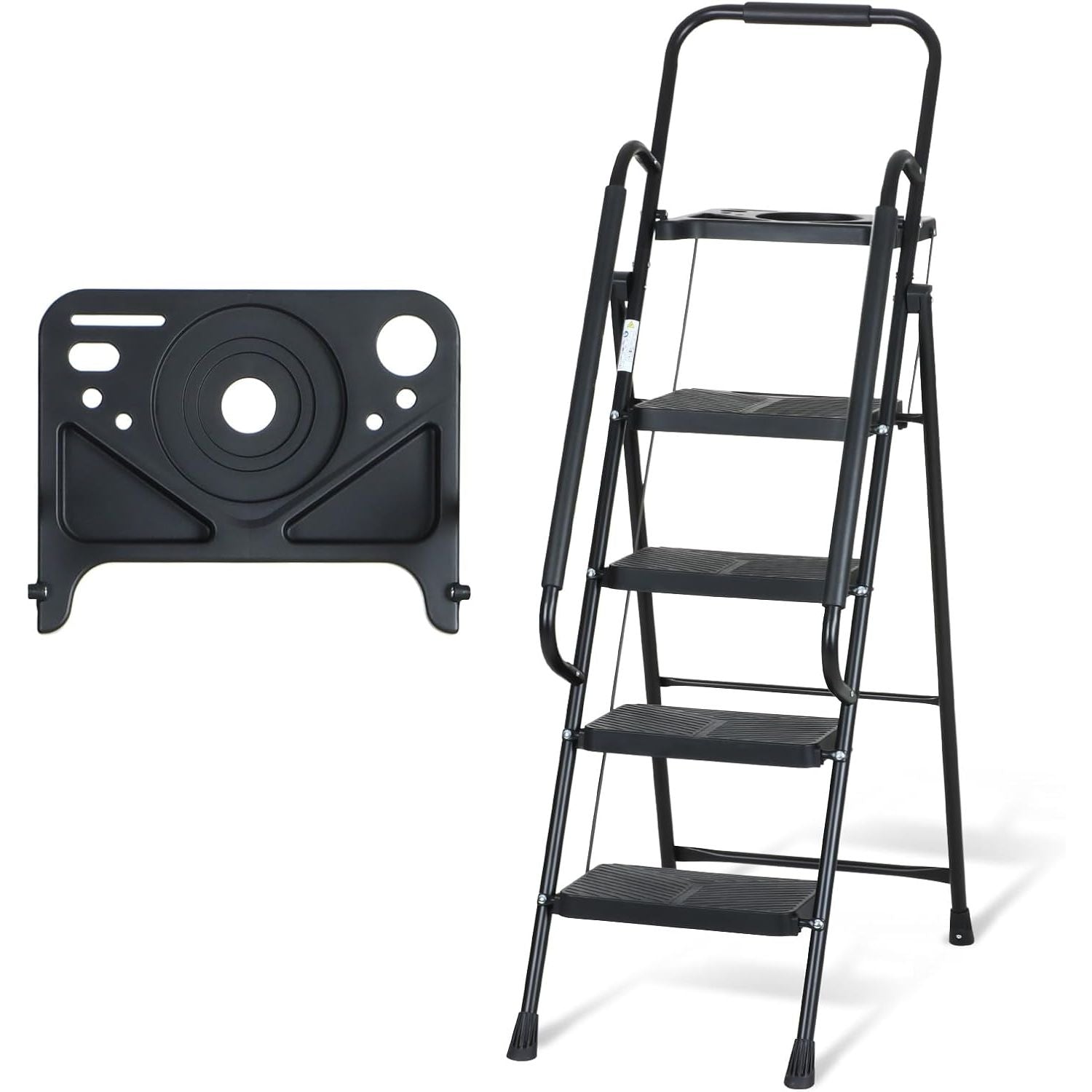 EPROSMIN 4-Step Folding Ladder with Handrails and Tool Tray – Steel