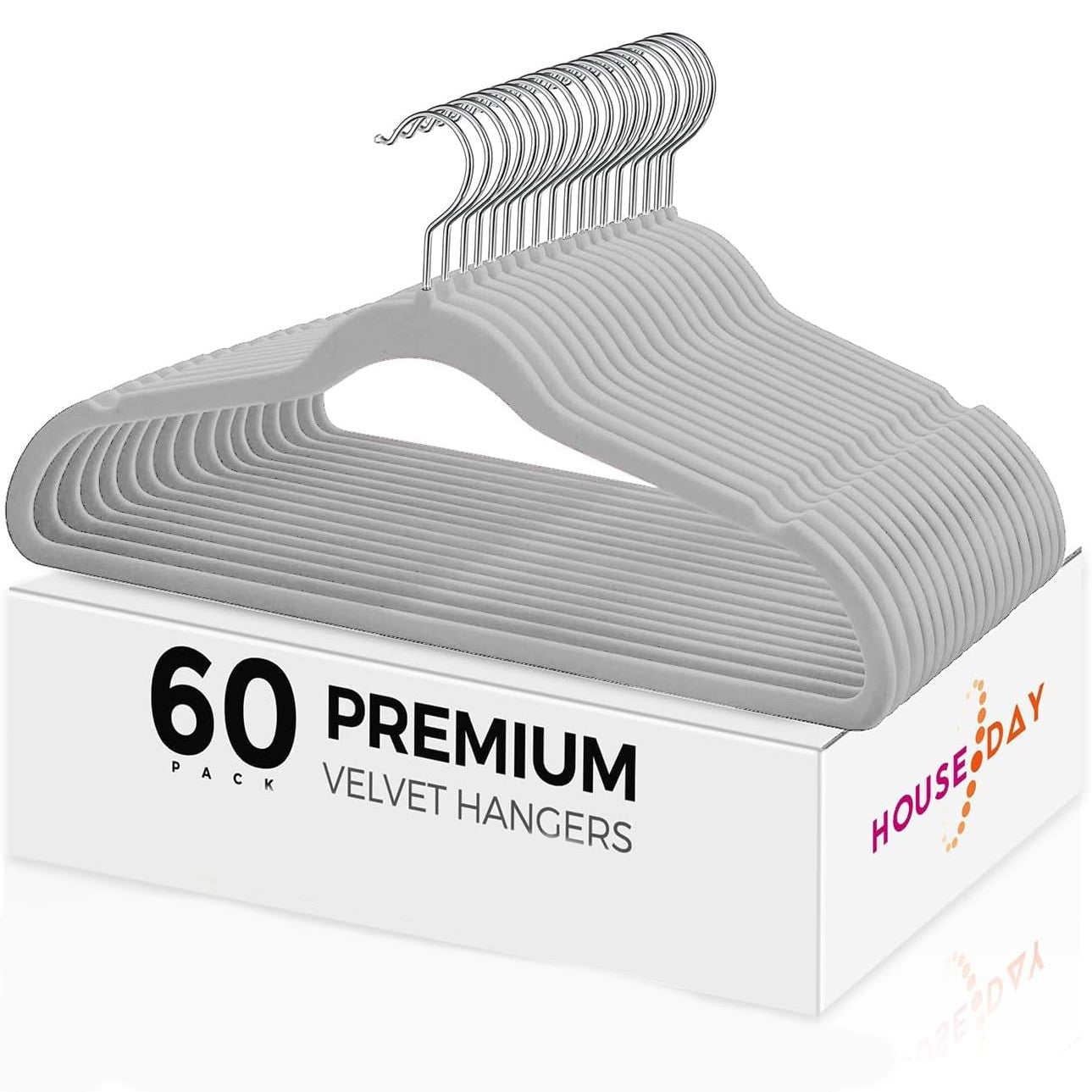HOUSE DAY 60-Pack Grey Velvet Hangers – Non-Slip Space-Saving Design