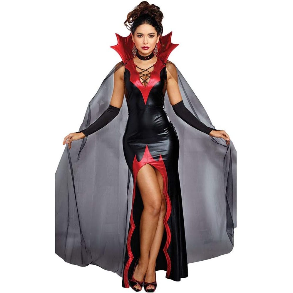 Massive Discounts Ladies Vampire Costume – Black PVC Dress & Cape