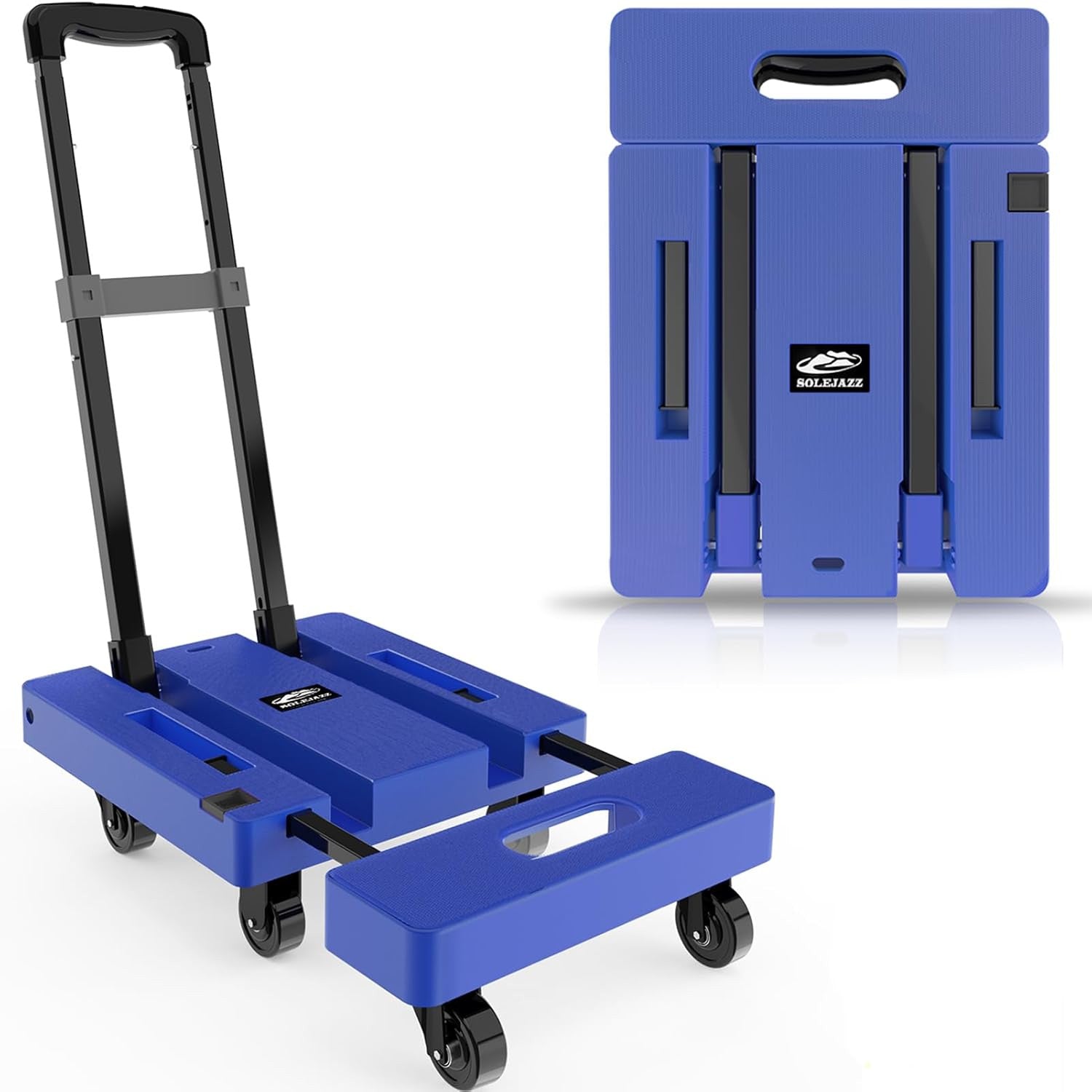 SOLEJAZZ Folding Hand Truck – 500LB Heavy Duty 6-Wheel Luggage Cart