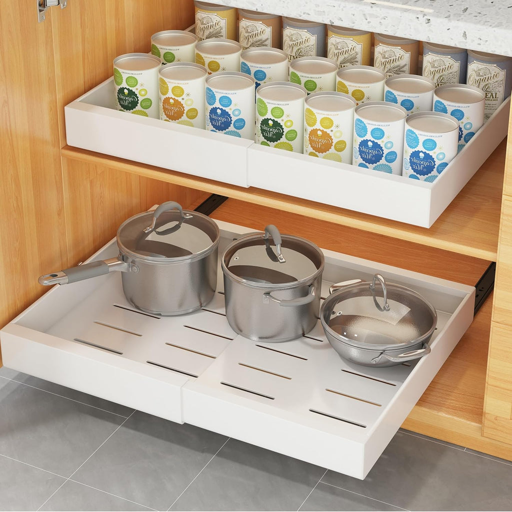 COVAODQ Pull-Out Cabinet Organizer | Adjustable 12-20in Metal Drawer 2-Pack