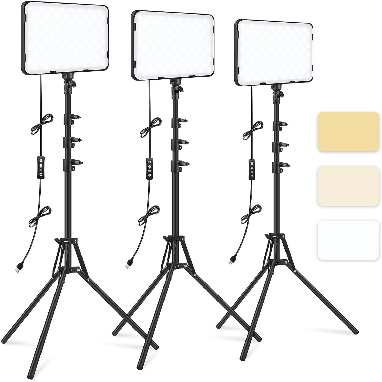 Obeamiu 3-Pack LED Video Light Kit with 70" Tripod Stand | 2500-8500K