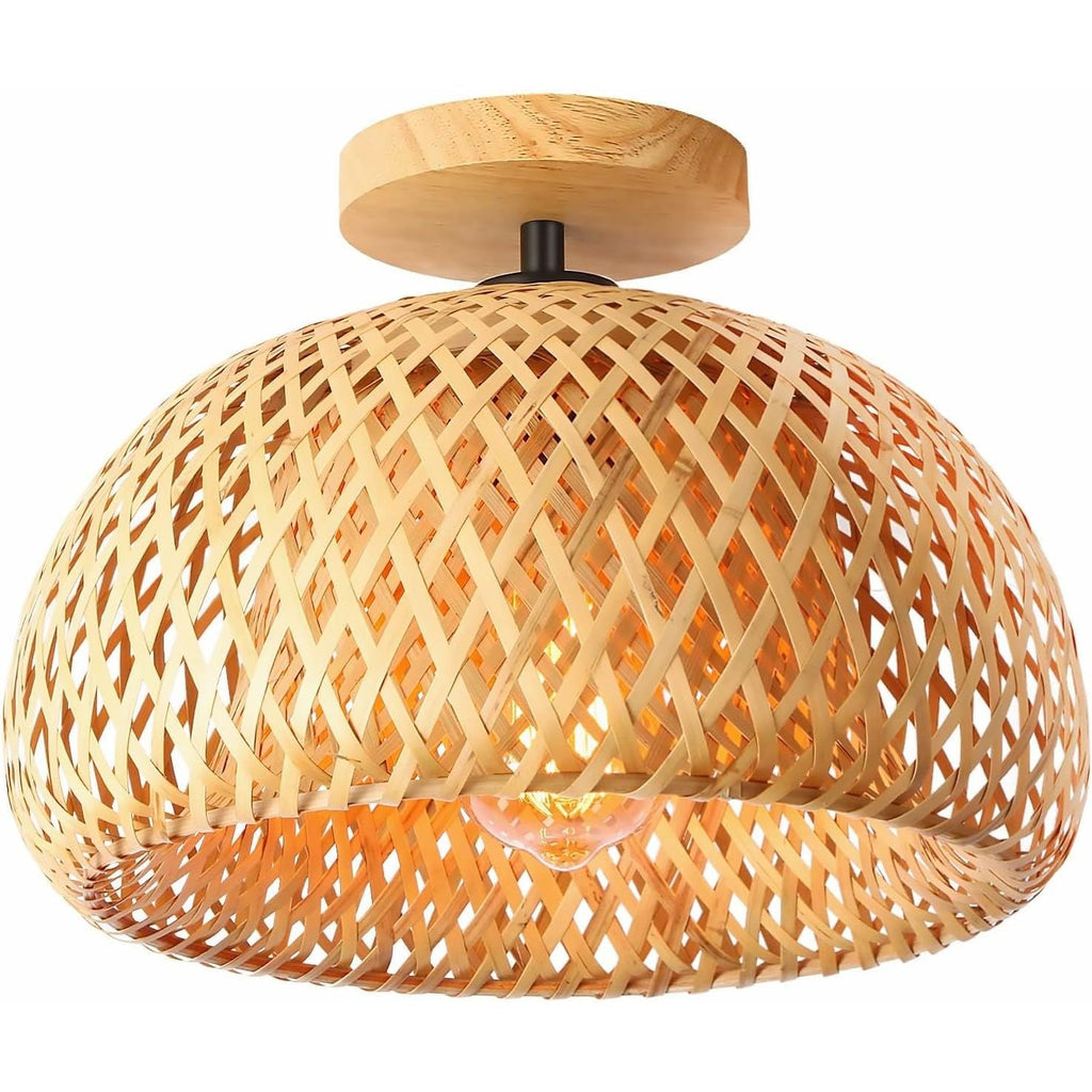 Schindora Bamboo Rattan Ceiling Light – Boho Farmhouse Flush Mount