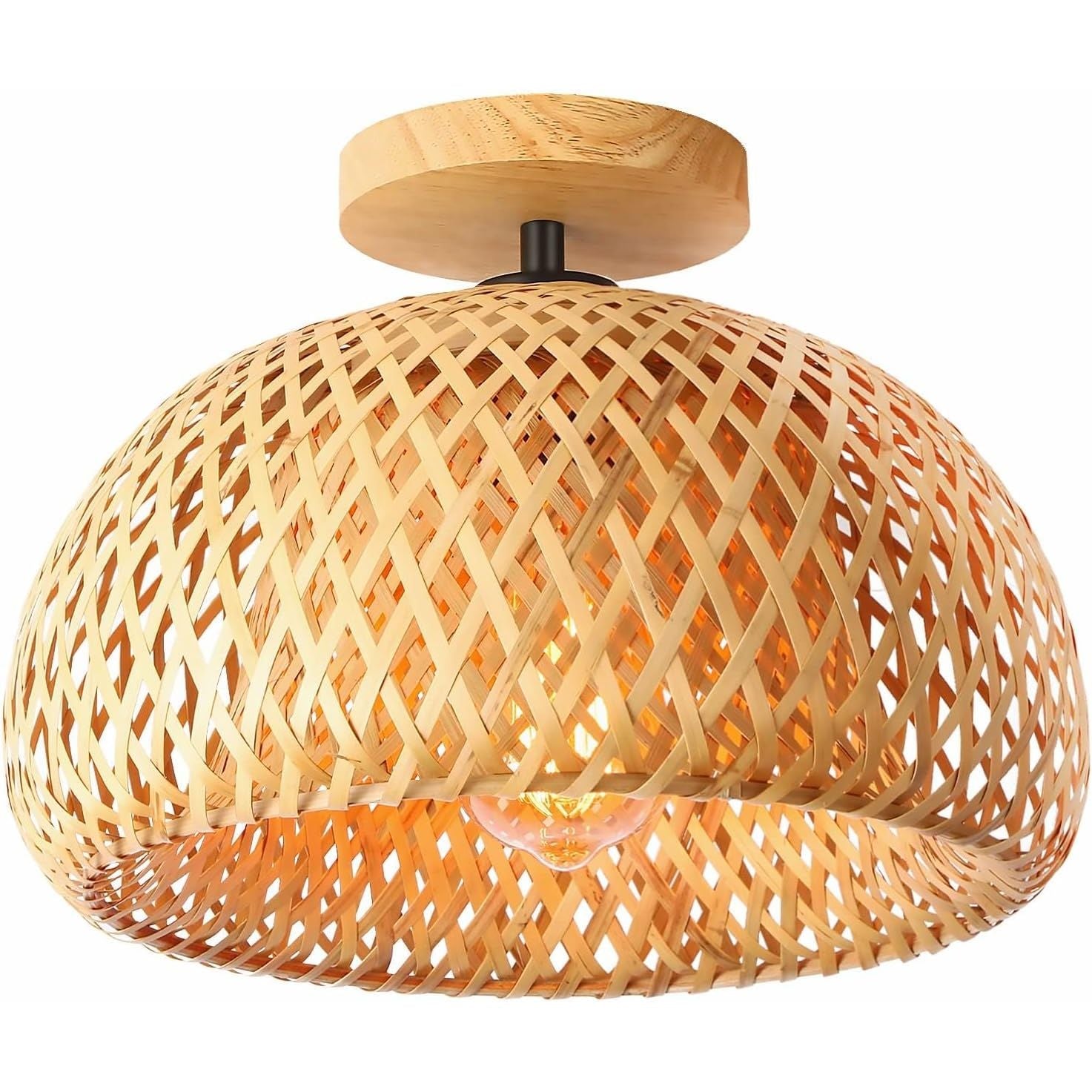Schindora Bamboo Rattan Ceiling Light – Boho Farmhouse Flush Mount
