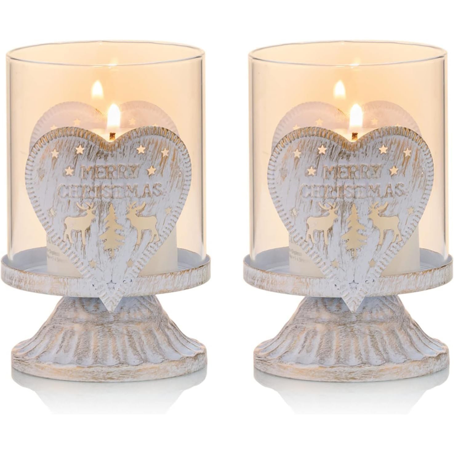 Sziqiqi Vintage Metal Pillar Candle Holders | Set of 2 Shabby Chic Decor