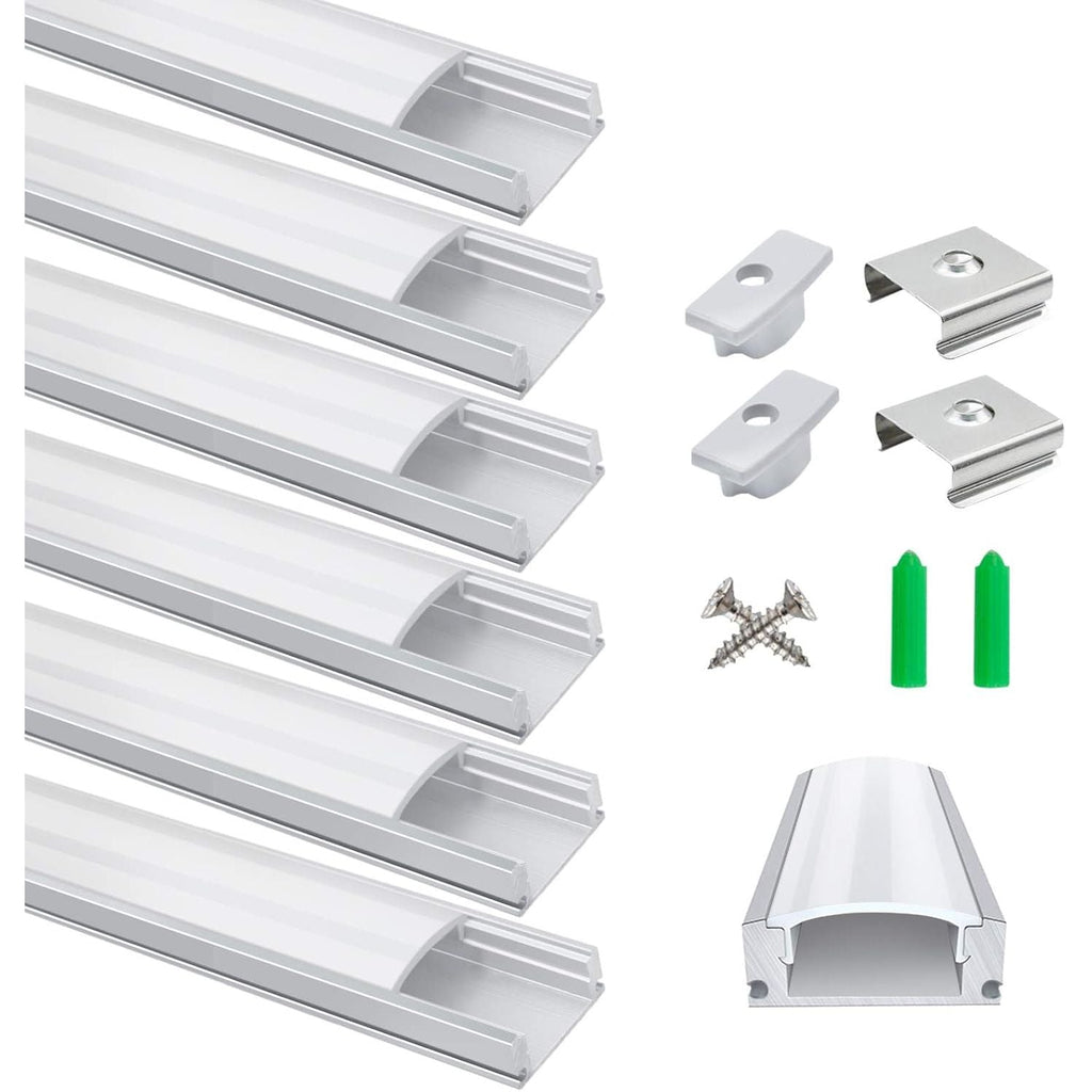 LightingWill LED Aluminum Channel U-Shape 3.3ft Silver Diffuser 6-Pack
