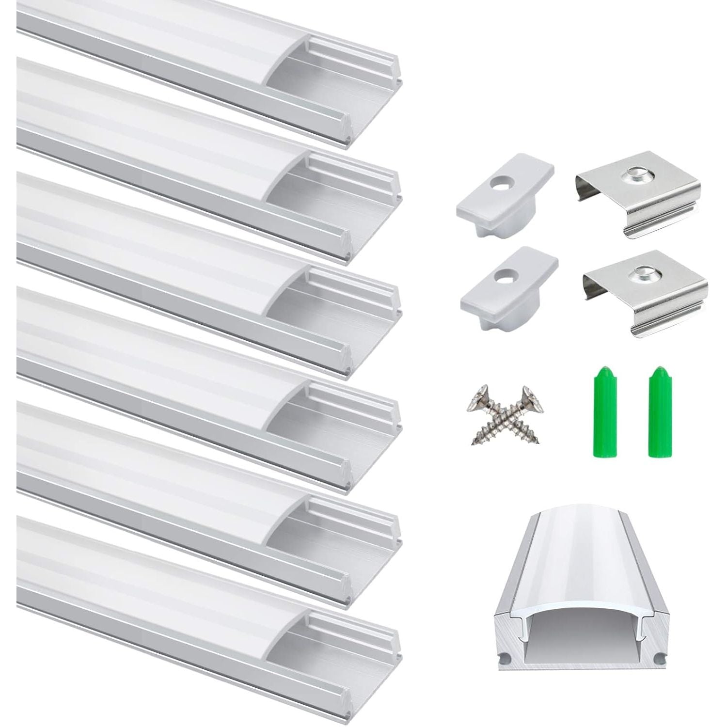LightingWill LED Aluminum Channel U-Shape 3.3ft Silver Diffuser 6-Pack