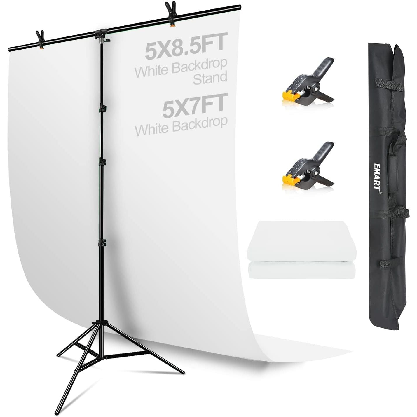 EMART White Photography Backdrop Kit with 8.5ft Adjustable T-Stand