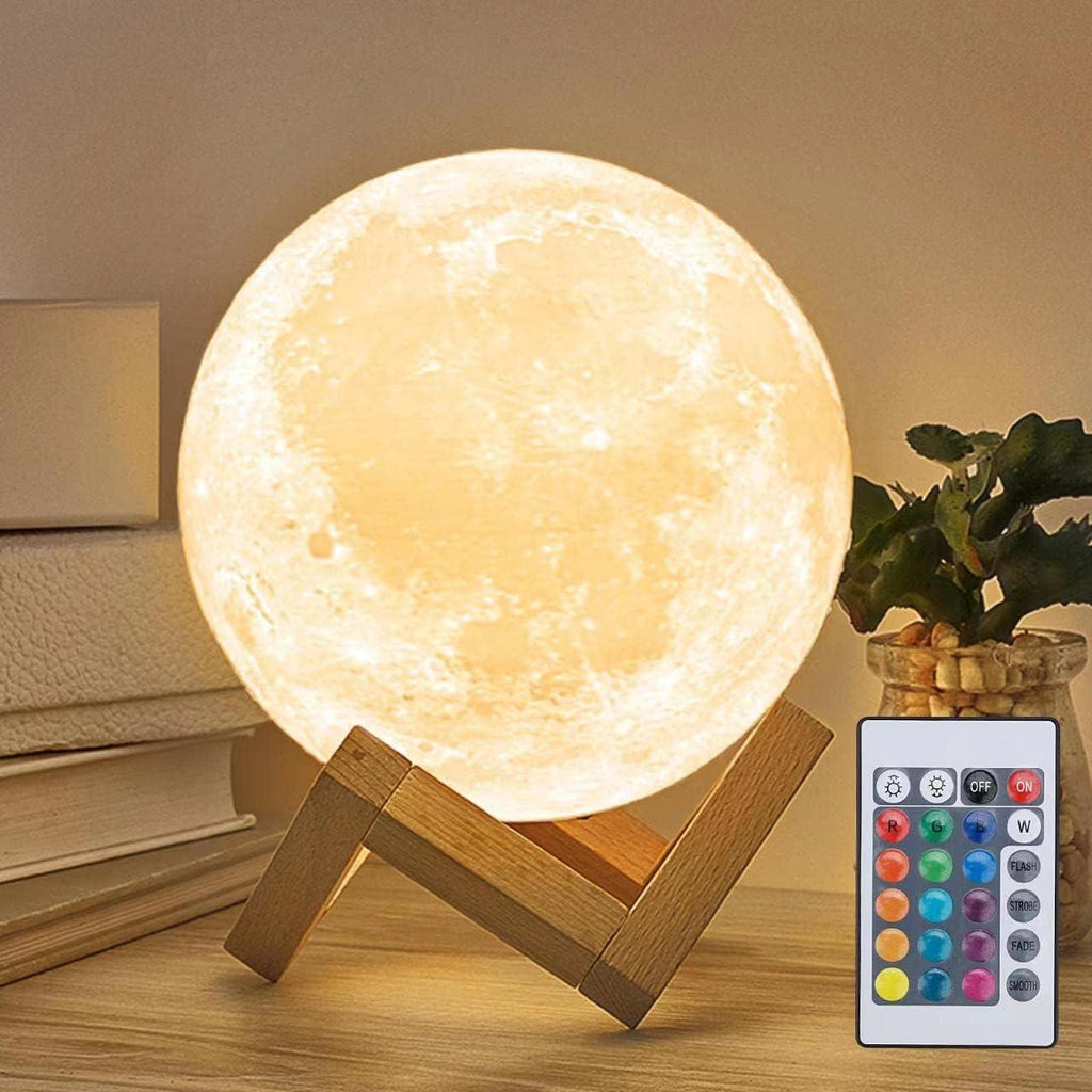 AGM 3D Printed Moon Lamp | 16 Color RGB LED Night Light with Remote