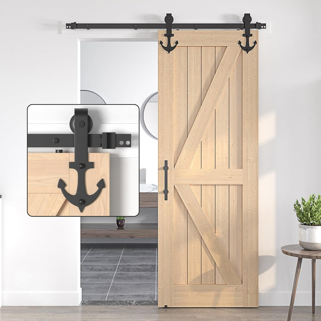 SANKEYTEW 6FT Sliding Barn Door Kit – Heavy Duty Carbon Steel Track Black