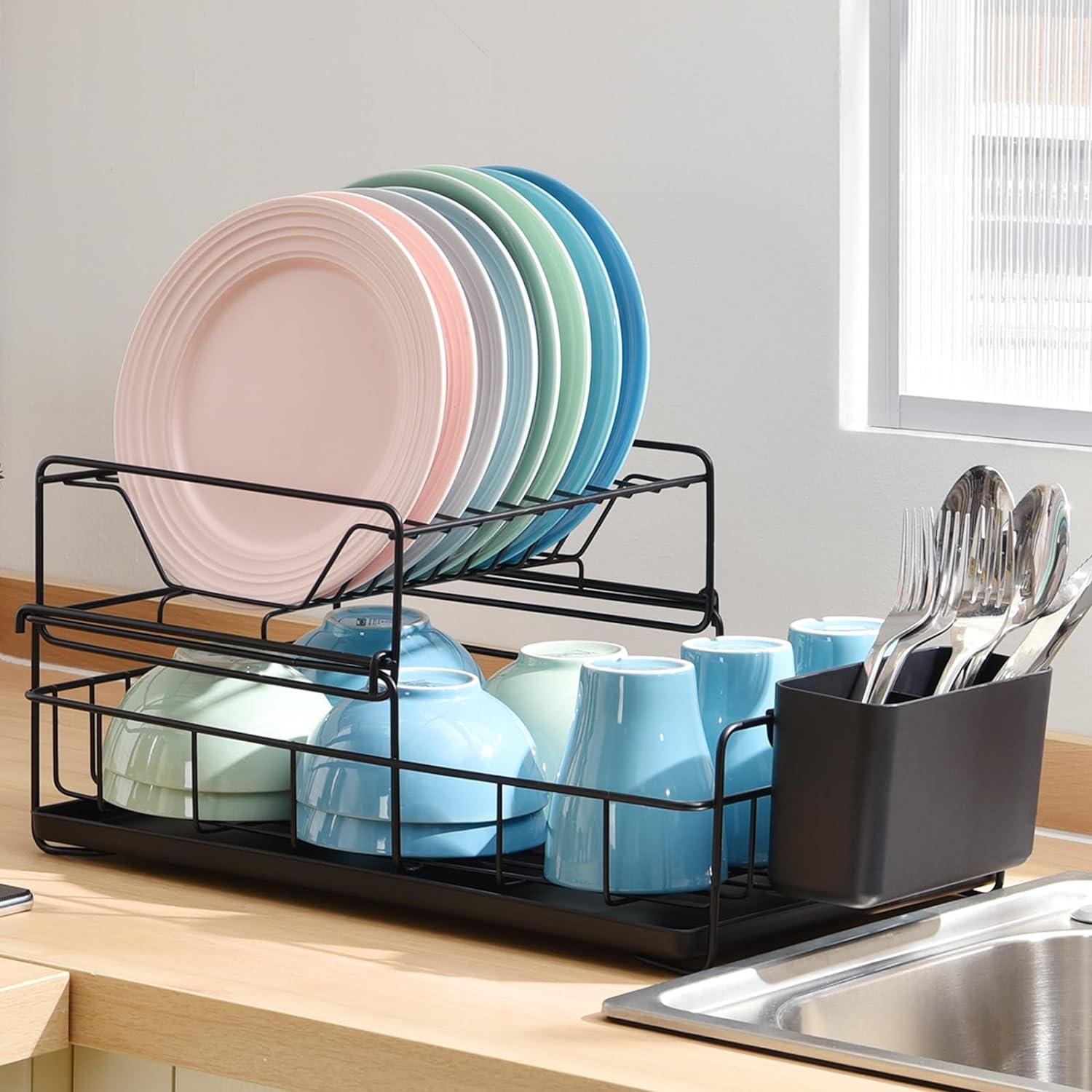 KINGRACK 2 Tier Dish Drainer Rack | Chrome Kitchen Drying Rack