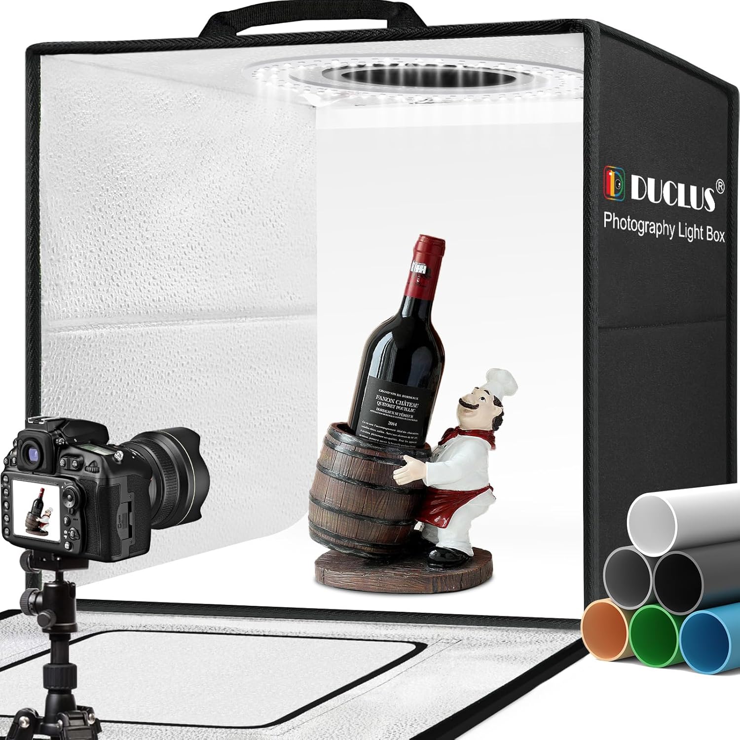 DUCLUS 60cm Photography Light Box | 50W Dimmable LED Studio with 6 Backdrops