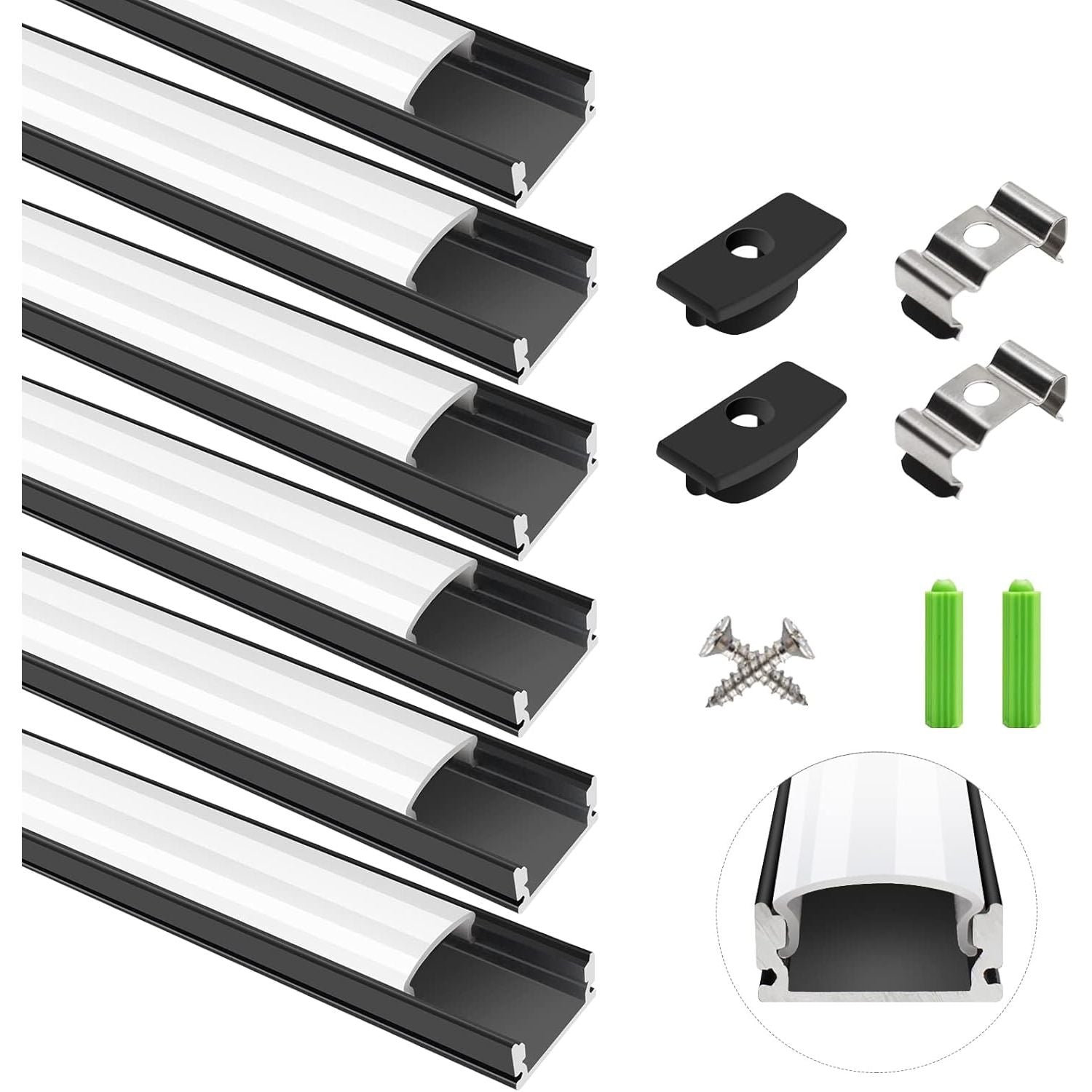 LightingWill U-Shape LED Aluminum Profile | 1m Black Channel 6-Pack