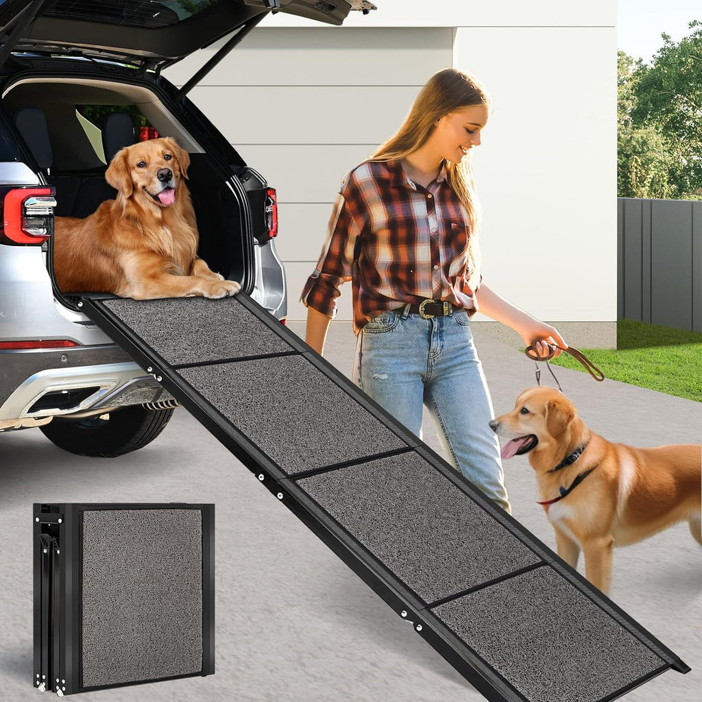 CJYMMFAN 170cm Folding Aluminum Dog Car Ramp - Non-Slip Pet Steps