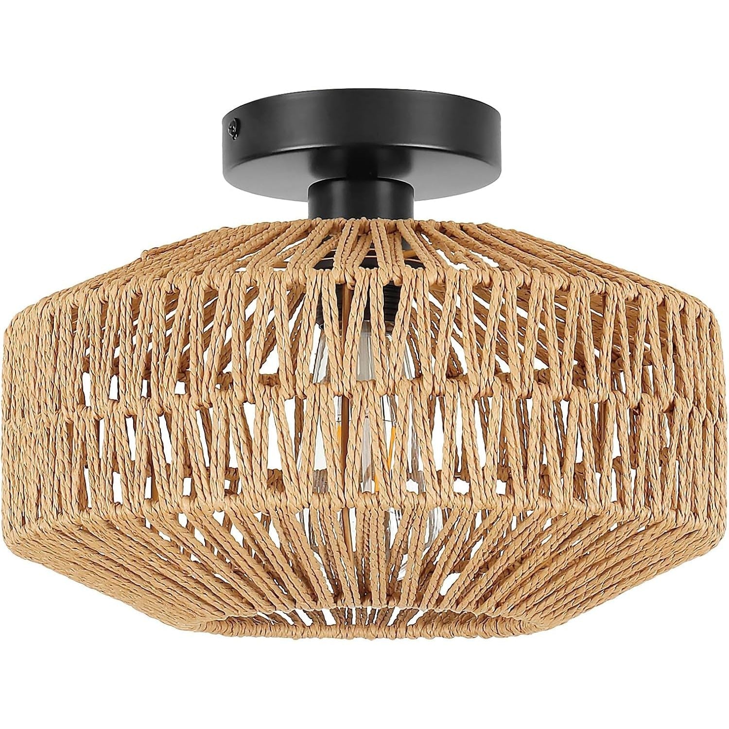 Schindora Boho Rattan Ceiling Light – Rustic Braided Woven Lamp Shade
