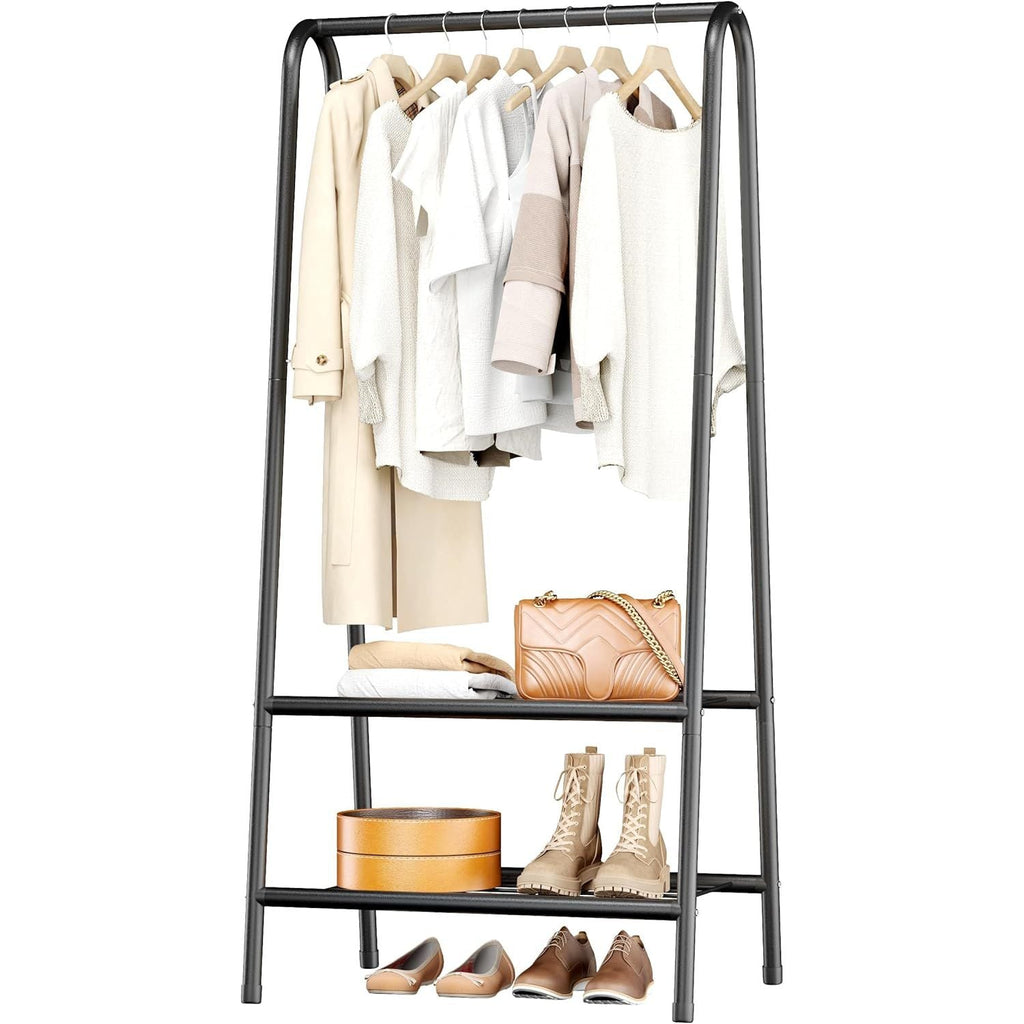 JOISCOPE Metal Clothing Rack with 2 Shelves – 62 Inch Sturdy Garment Rail