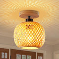 Schindora Bamboo Flush Mount Ceiling Light – Boho Rattan Wicker Fixture