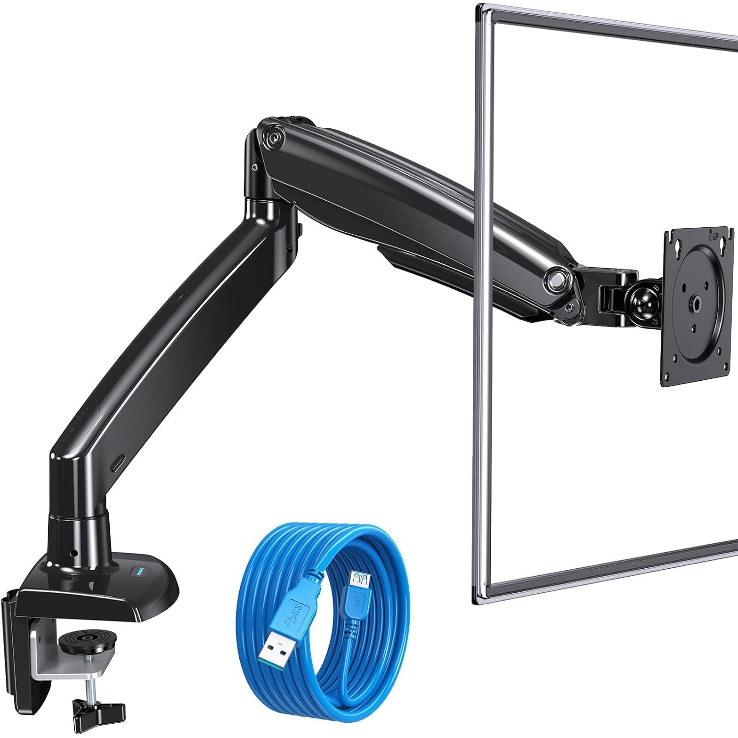 HUANUO Single Monitor Arm - Desk Mount with USB for 13–40 Inch Screens