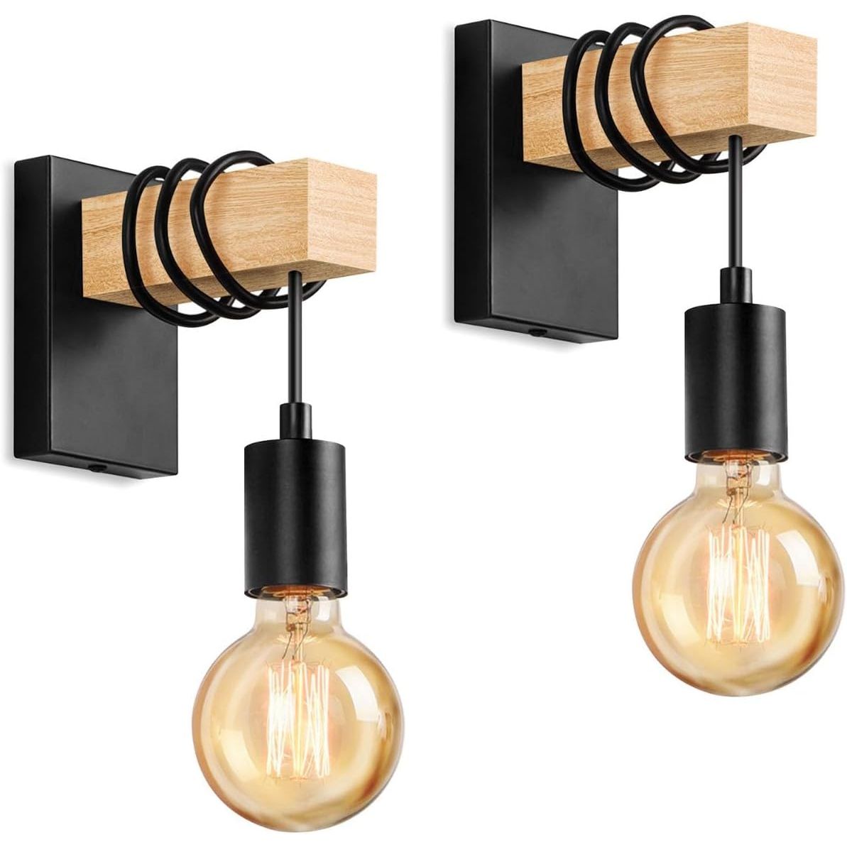 Massive Discounts Wooden Wall Sconce – 2 Pack Industrial E27 Light