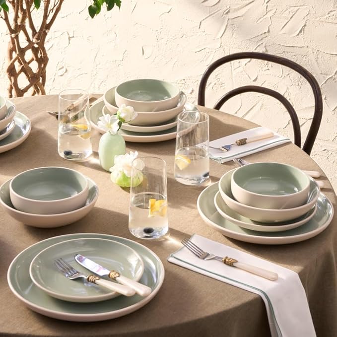 Karaca Abby Green Stoneware Dinner Set | 23-Piece Tableware for 6