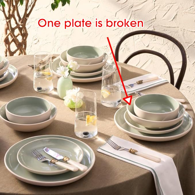 Karaca Abby Green Stoneware Dinner Set | 23-Piece Tableware for 6